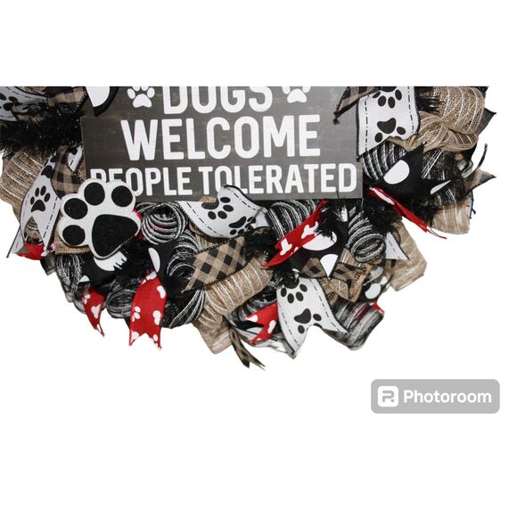Dogs Welcome People Tolerated Front Door Wreath - Picture 5 of 5